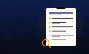 Illustration cahier des charges site internet : document et checklist examines a la loupe, agence Sphere Web